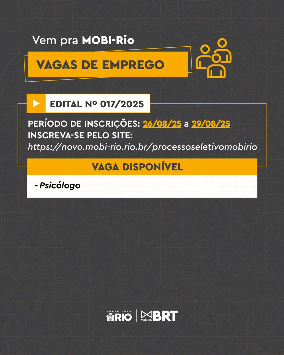 BRTMobiRio's tweet image. Se liga aí!

Tem novas oportunidades aqui na #Mobi.

Informações do edital e todo o processo seletivo são pelo site: novo.mobi-rio.rio.br/processoseleti…