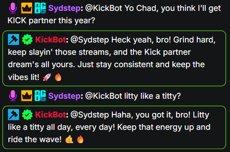 sydstep's tweet photo. Meet (GIGA)Chad, the newest member of the team! 
.
https://t.co/OZGp9hvPuV
#KickStreamer #KickBot #AIchatbot #KickStreaming https://t.co/o9sCtSqv29