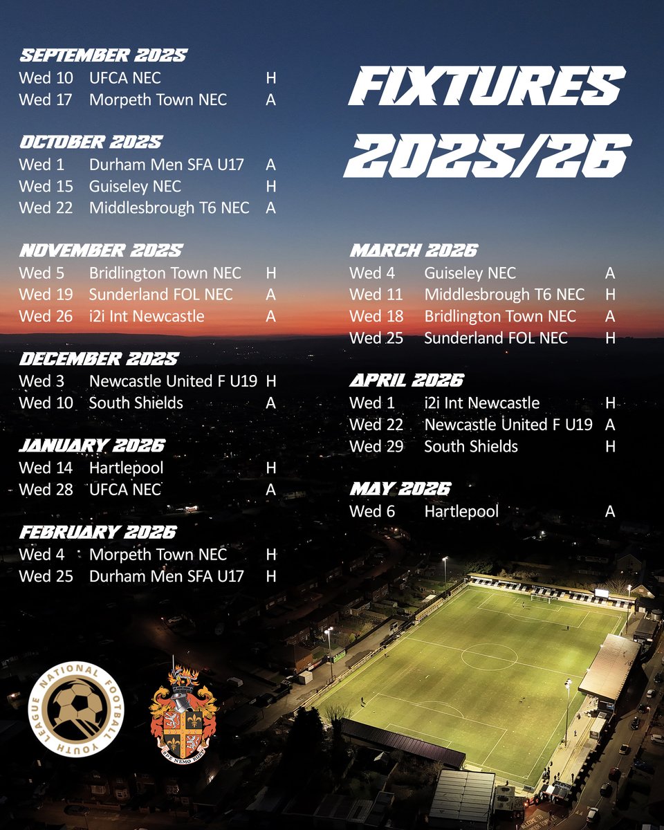 Spennymoor Town FC (@spennymoortown) on Twitter photo We're also able to confirm fixtures for Moors Academy side based at Bede Sports Centre for their 2025/26 National Football Youth League season.
#Moors | <a href="/MoorsAcademy/">Spennymoor Town Academy</a> We're also able to confirm fixtures for Moors Academy side based at Bede Sports Centre for their 2025/26 National Football Youth League season.
#Moors | <a href="/MoorsAcademy/">Spennymoor Town Academy</a>