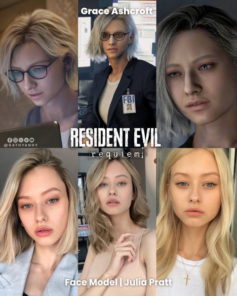 kathyanhy's tweet image. Julia Pratt is the Face Model for Grace Ashcroft in Resident Evil Requiem!

Model Julia Pratt (julia_pratt) confirms that she is the face model for Grace Ashcroft, the protagonist of Resident Evil Requiem. She was recently seen liking several photos/key art of Grace on Instagram.…