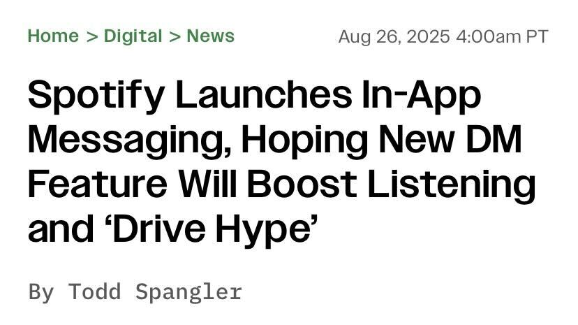 MorningBrew's tweet photo. "How can we make Spotify better?"
"Please fix the shuffle algorithm!"
"OK, we're hearing you want DMs." https://t.co/Y0UAGKkM2d