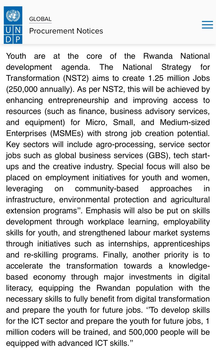jnabdallah's tweet image. We want to know “The youth trends, challenges, and opportunities in the future”
With the support of @UNDP_Rwanda, a consultant is needed. Please check #UNDP website.
👇👇