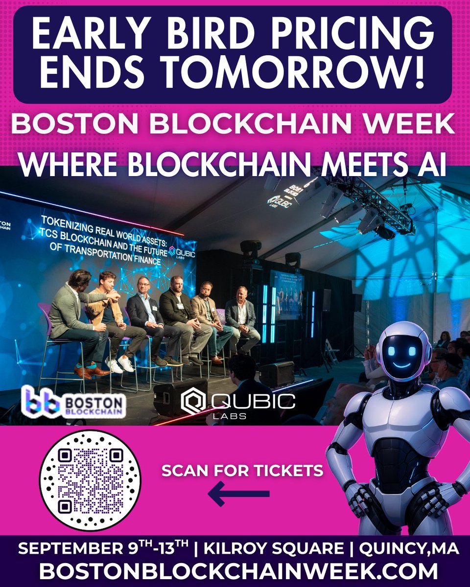 EARLY BIRD PRICING ENDS TOMORROW AT 11:59 PM! 

Boston Blockchain Week 2025 is almost here, and tickets are flying. 👀
Join 50+ speakers, founders, investors, and innovators for a week of blockchain, AI, and networking you cannot miss.

🎟️ Tickets are selling fast — secure yours