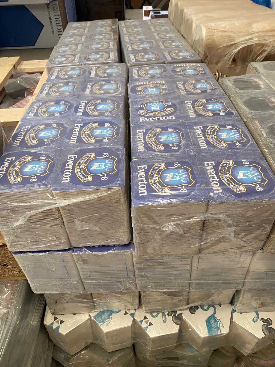 We may be able to get about 20,000 of these Everton beer mats but we’ll be charged for the delivery. 
Would any of the bars be happy to buy some off us to help cover the cost? <a href="/bluehousebmd/">The Bluehouse</a> <a href="/terracebarEFC/">The Terrace Bar - Regent Road Liverpool</a> <a href="/TenStreetsL3/">TenStreets Liverpool</a> <a href="/lockupbar/">The Lock Up Bar</a> <a href="/The_Bridewell/">The Bridewell</a> <a href="/peterkavanaghs/">Peter Kavanagh's</a> <a href="/TheWinslowHotel/">TheWinslowHotel</a>