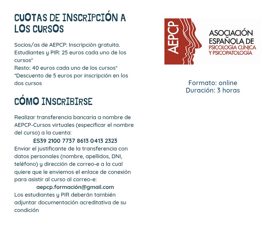 Formación Continuada Online AEPCP 2025 sobre #SaludMentalPerinatal con Marifé Rodríguez, Catedrática de <a href="/UNED/">UNED</a>

Abiertas inscripciones.

Inscríbete escribiendo un correo con tus datos y nº de socio/a o justificante de transferencia si no eres socio/a a: aepcp.formación@gmail.com