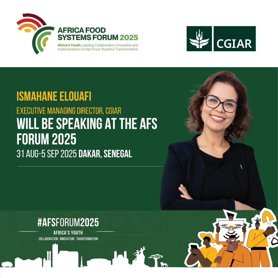 Looking forward to joining colleagues and partners at #AFSFORUM2025.

CGIAR will showcase how science, evidence, and partnerships support the shift from project outcomes to system-wide transformation through <a href="/CGIARScaling/">Scaling for Impact</a>, with Africa’s youth leading the way. 

#OurFoodOurFuture