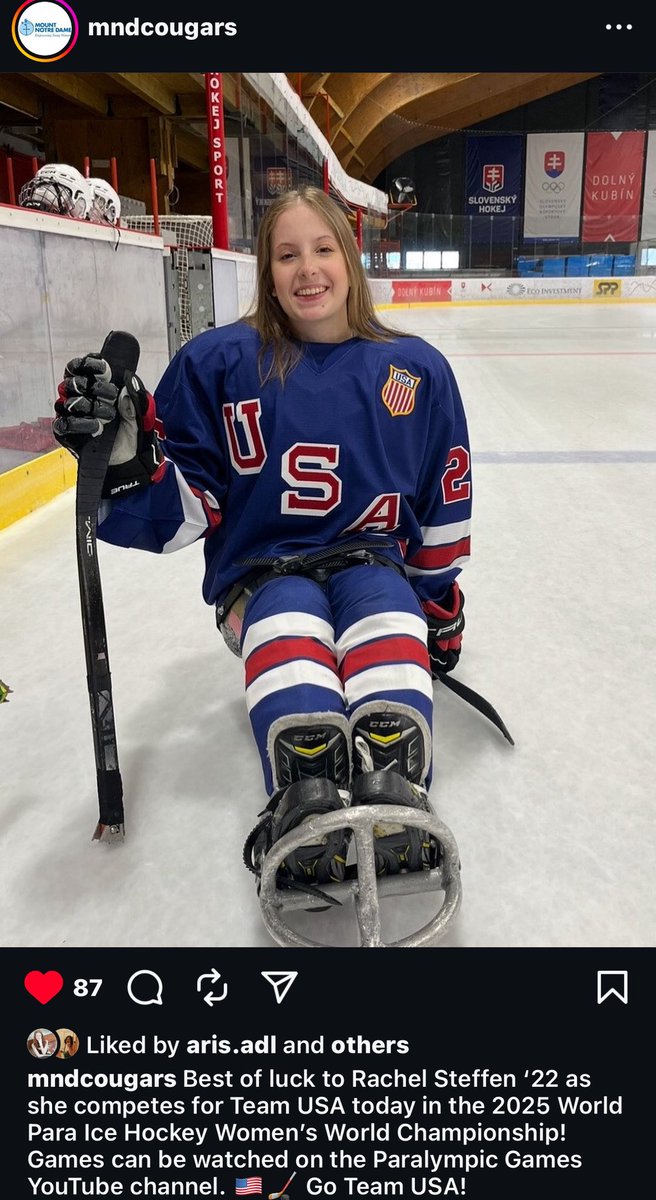 G_Wadd's tweet photo. Best of luck to @MNDAthletics alum  Rachel Steffen (‘22) as her and @usahockey take part in the first-ever Para Ice Hockey Women’s Championship in Slovakia. 💙🤍

You can watch live here: https://t.co/nJvwcDY0lb https://t.co/bQSuVLSRwg