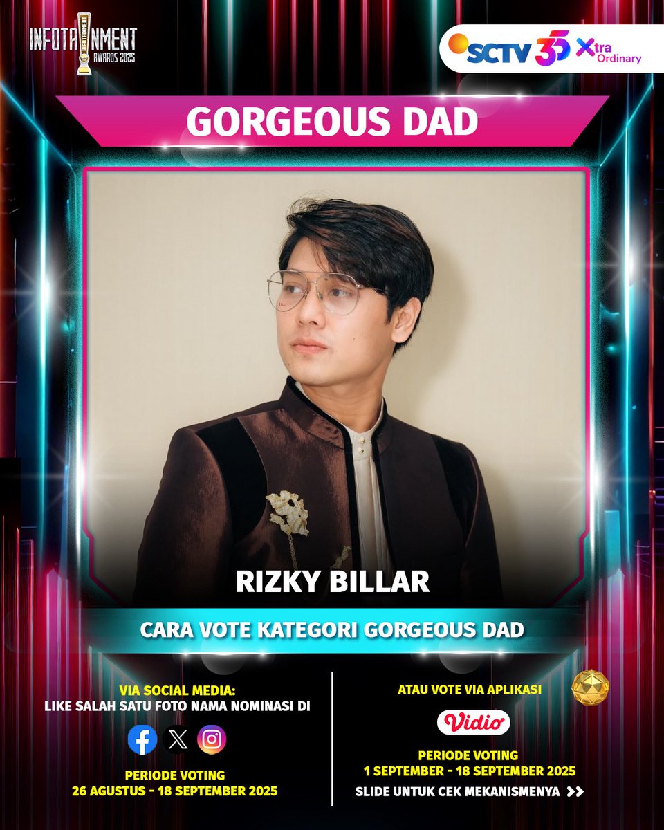 Dukung Rizky Billar untuk memenangkan Kategori Gorgeous Dad di X dengan cara like foto berikut.

#IA2025 #IA5 #InfotainmentAwards2025 #SCTVSpesial