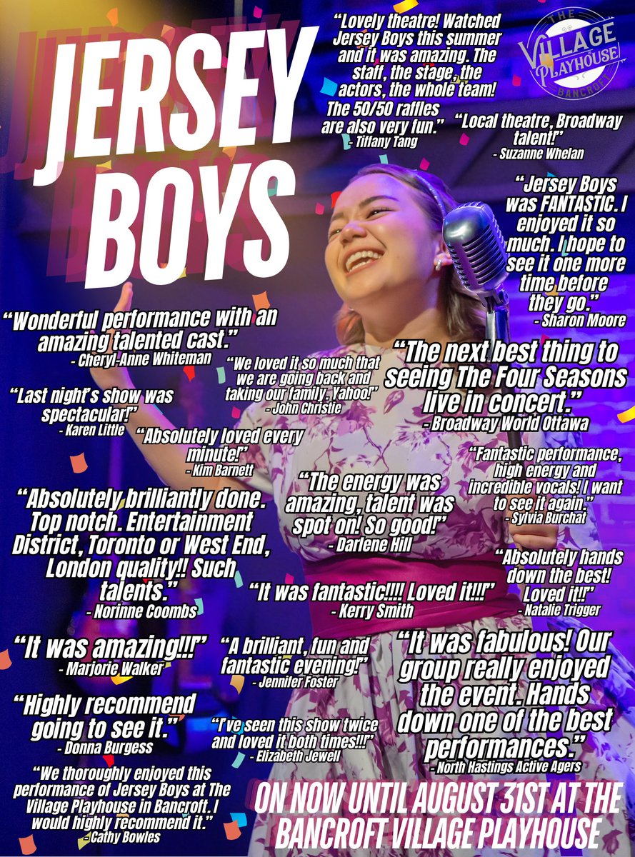The extension of JERSEY BOYS officially starts tonight! Do you have your tickets yet? Due to popular demand, we have extended the show's run for another week at the Bancroft Village Playhouse. On from tonight  until this Sunday, August 31! 
Buy tickets: villageplayhouse.ca/jersey-boys