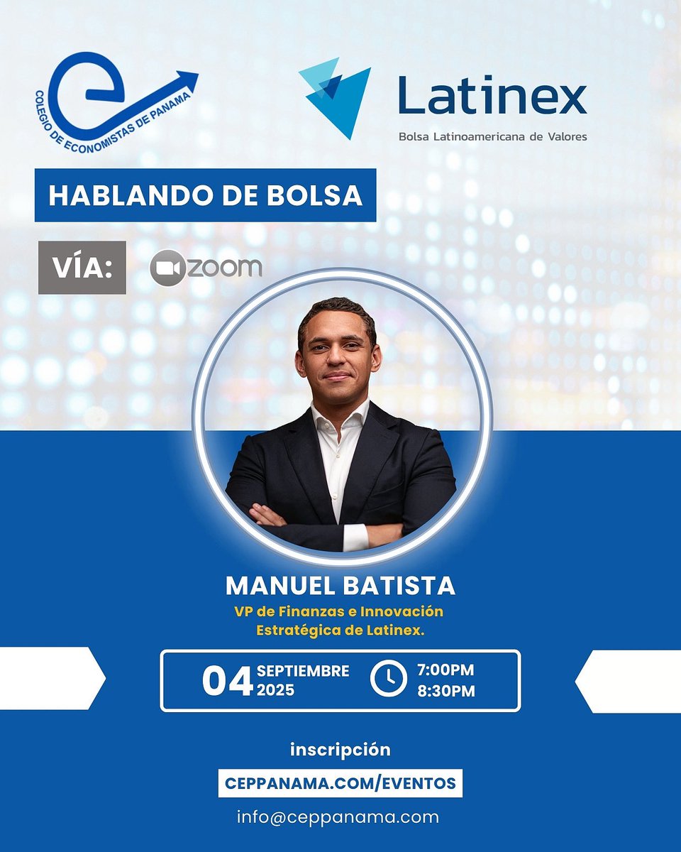 📈 WEBINAR: HABLANDO DE BOLSA.

¿Quieres entender cómo funciona la Bolsa de Valores en Panamá?

🎟 Inscríbete aquí:
👉 zfrmz.com/93L5mKfVMRlOWe…

¡No te lo pierdas!