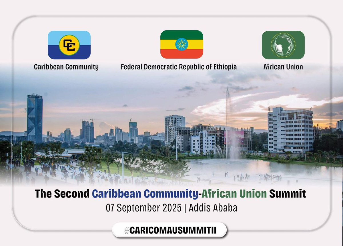AdoTemesgen's tweet photo. «Le 2ᵉ Sommet Afrique se tiendra le 7 septembre 2025 à Addis-Abeba sous le thème : Partenariat transcontinental dans la poursuite de la justice réparatrice pour les Africains et les personnes d’ascendance africaine à travers les réparations. » #Meetin🇪🇹#AU-@CARICOMorg https://t.co/VzVS8XwnDe