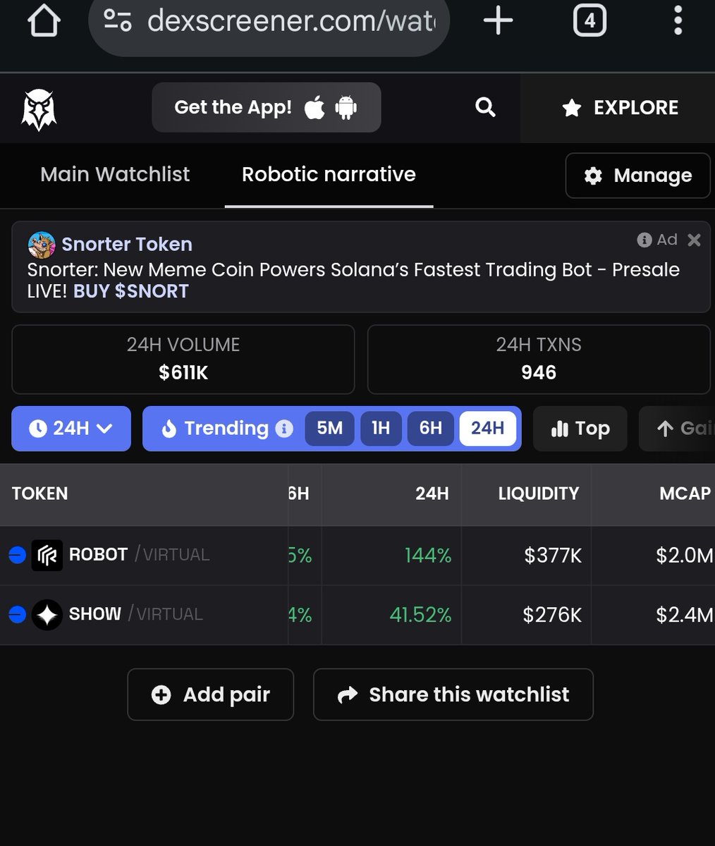 Dirhams (Ø,G) (@dir__hams) on Twitter photo The time will come when you won't see this two projects at this price again
<a href="/RoboStack_io/">RoboStack</a>
<a href="/SHOW_ROBOTICS/">SHOW ROBOTICS</a>
The Robotics narrative performing well according to thesis not just because it's on <a href="/virtuals_io/">Virtuals Protocol</a> but it's because it's the next thing that will be on TL after Ai.
Market The time will come when you won't see this two projects at this price again
<a href="/RoboStack_io/">RoboStack</a>
<a href="/SHOW_ROBOTICS/">SHOW ROBOTICS</a>
The Robotics narrative performing well according to thesis not just because it's on <a href="/virtuals_io/">Virtuals Protocol</a> but it's because it's the next thing that will be on TL after Ai.
Market