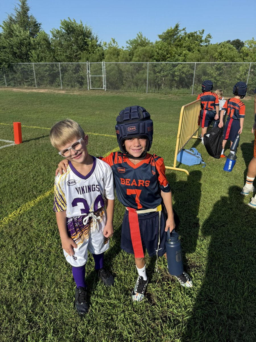 My little man Knox has officially started his first season of Football. 
Future <a href="/CyRanchFB/">Cypress Ranch Football (TX)</a> C/O 2036 in the making. 😂Had a blast playing with friends and pulling flags while playing 🔒CB <a href="/parkerlp15/">Parker Legh-Page</a> <a href="/HarrisonLP6/">Harrison</a>  love watching my boys play and support each other