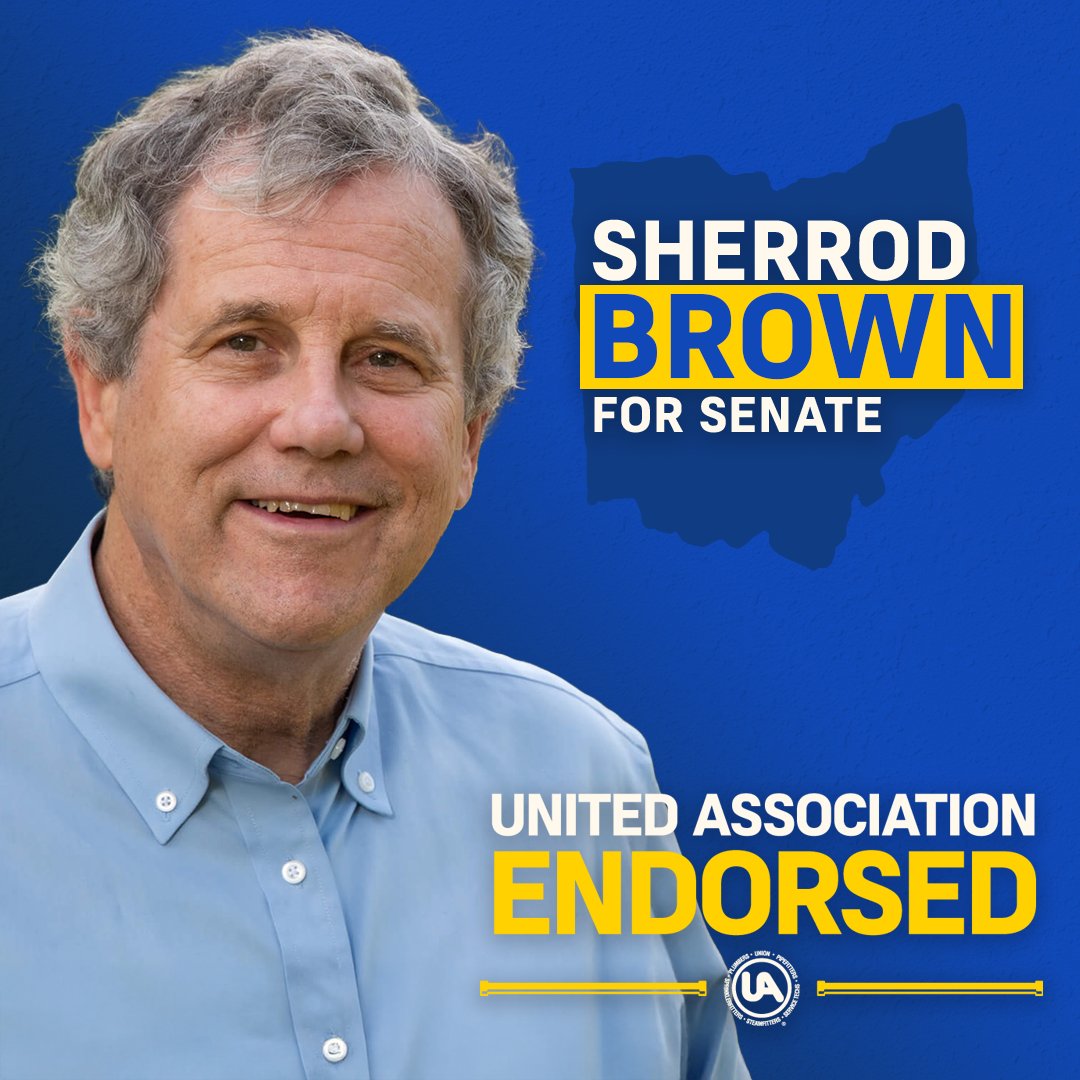 We're proud to endorse <a href="/SherrodBrown/">Sherrod Brown</a> — a proven champion for union jobs, Davis-Bacon, PLAs, and registered apprenticeships.

We know where he stands—and who he stands with: the UA's skilled members in Ohio.