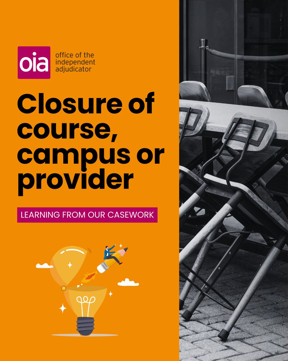 Our 'closure of course, campus or provider' section on our website includes all of our guidance, notes, FAQs and learning on this subject area.

It also includes our latest report with SUMS on 'Managing the impact of higher education provider closure'.

oiahe.org.uk/resources-and-…