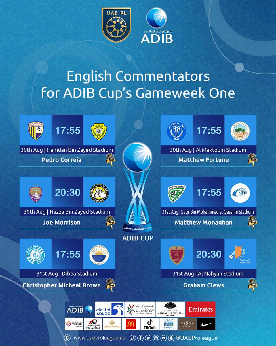 📸| We're happy to announce your English commentators for the #ADIBCup's Gameweek one 🏆

#ADIBCup ⚽