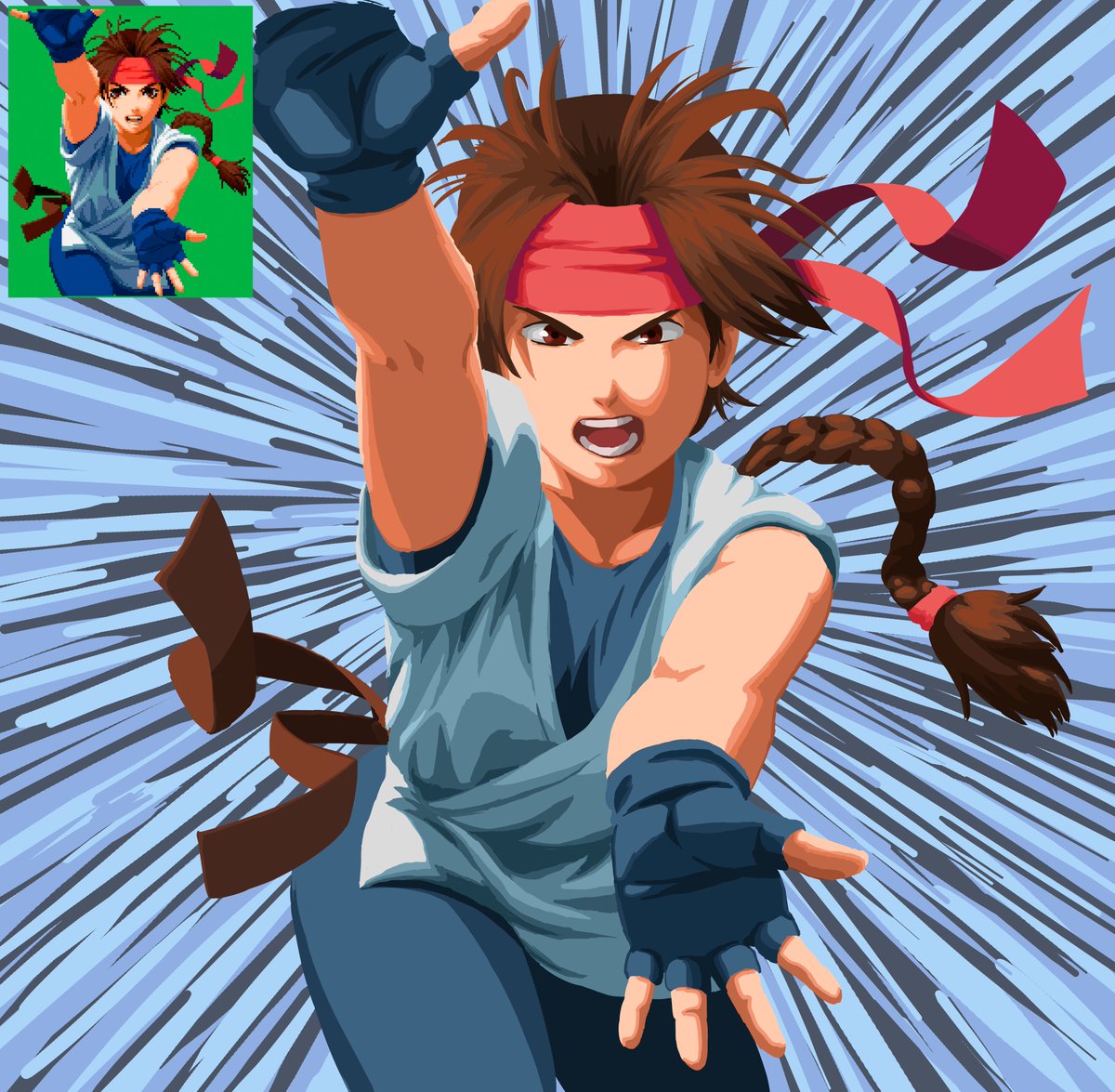 Yuri Sakazaki
坂崎 百合
Haoh Shokoh Ken!!
覇王翔吼拳！

#digitalart #SNK #redraw