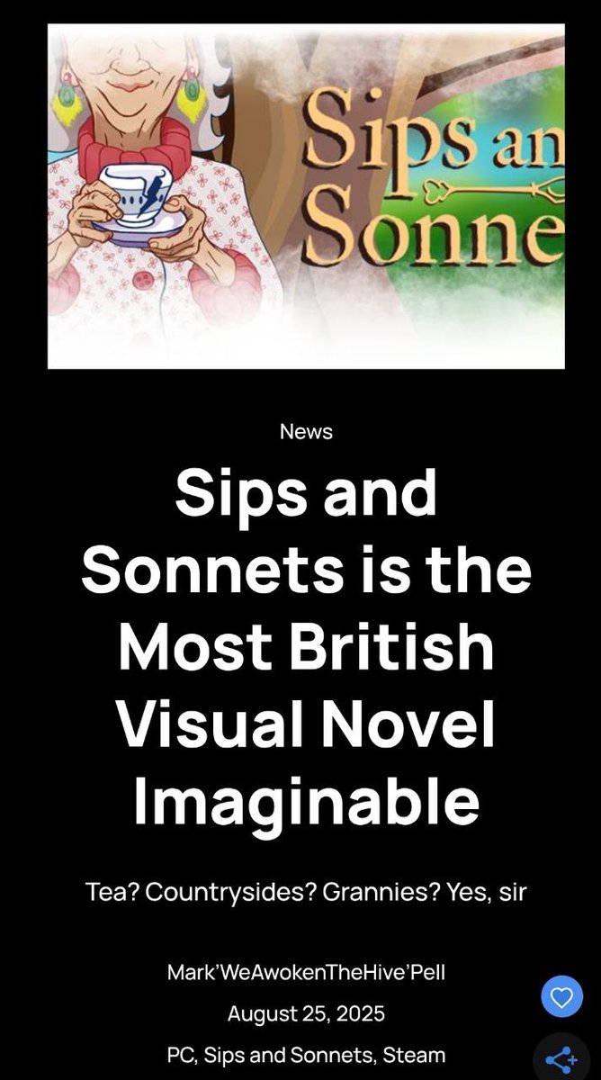 We got the best preview of our game by the Gamer Social Club 🤗💙 Officially British-approved 👌🏼🫖

#SipsAndSonnets #GameDev #IndieGameDev #IndieDev #visualnovel