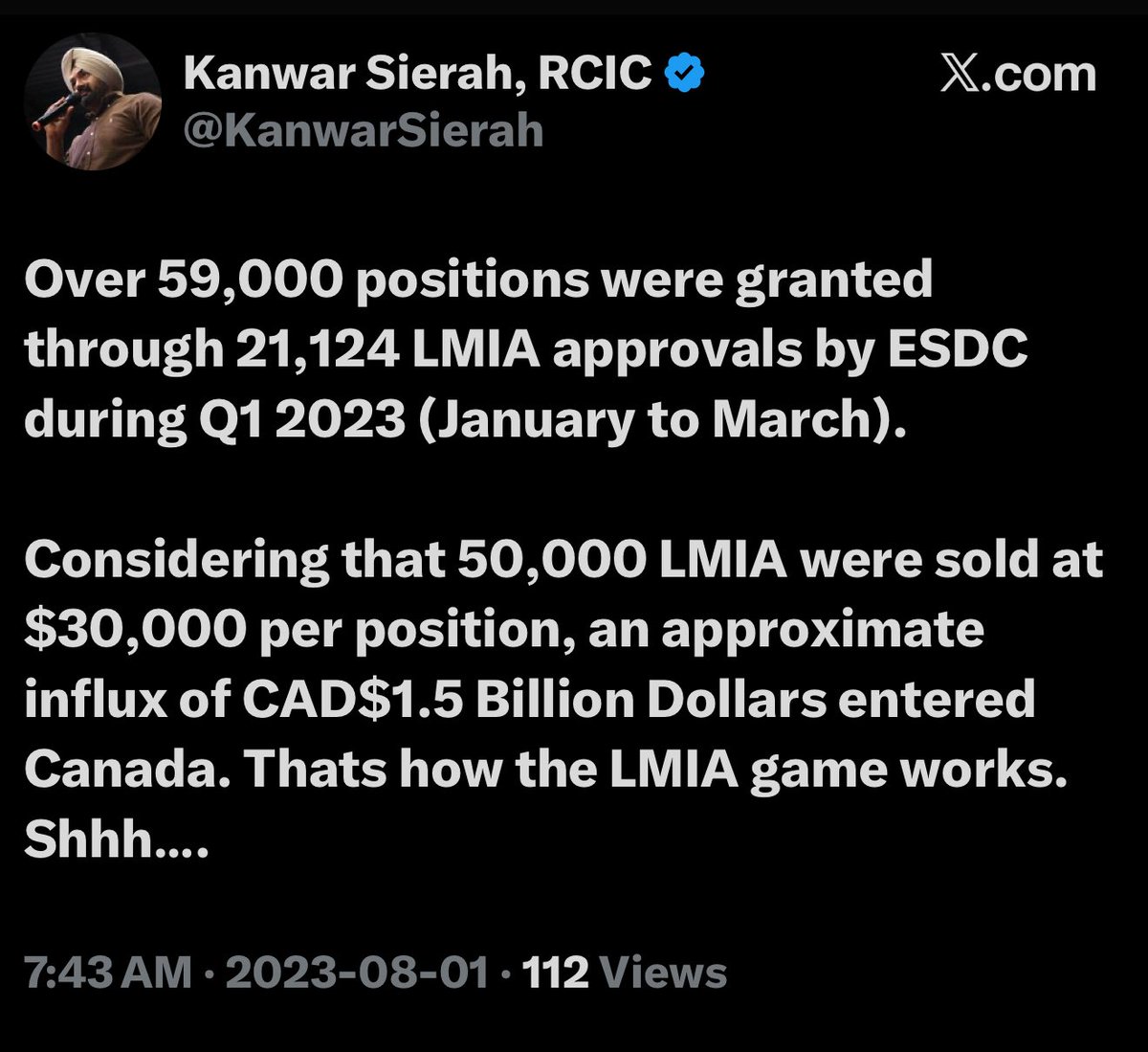 CICWatch6's tweet image. In 2023 Sierah called LMIA a “$1.5B game”, yet the same year he filed 13 LMIA applications himself, and more in 2024. Hypocrisy at its finest.  @Sammy_canada2 @AskKubeir @TheophanesRex 
#LMIA #canadianvisa #sierah #cdnimm