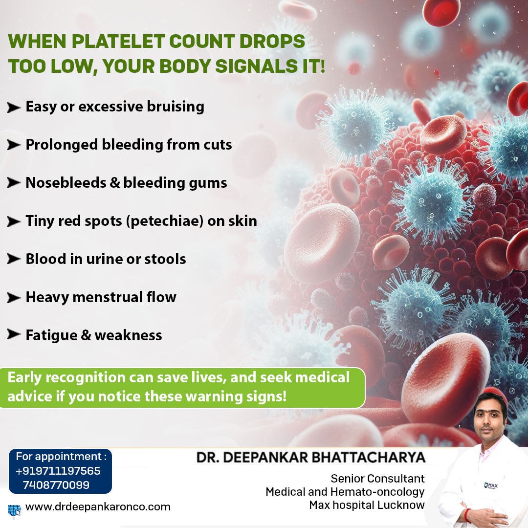 DeepankarOnco's tweet photo. Thrombocytopenia, a condition marked by low platelet count, can cause serious bleeding risks.

#drdeepankar #hematology #heamtologist #thrombocytopenia #lowplatelet #lucknow https://t.co/W1GT56SDzP