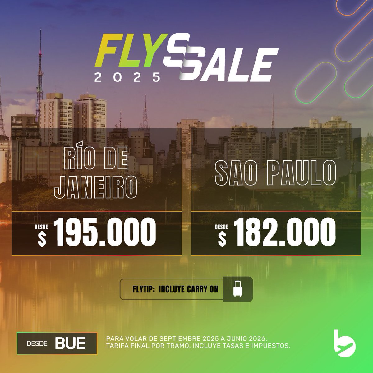 flybondioficial's tweet photo. ¿Playa, samba y sol? Sí, por favor 🙋♀️��
Hacé click acá👉🏻 https://t.co/OztiY6m7XJ y volá a Brasil con el #FlySale de Flybondi 💛
#Flybondi #LaLibertadDeVolar https://t.co/c6qLtieliz