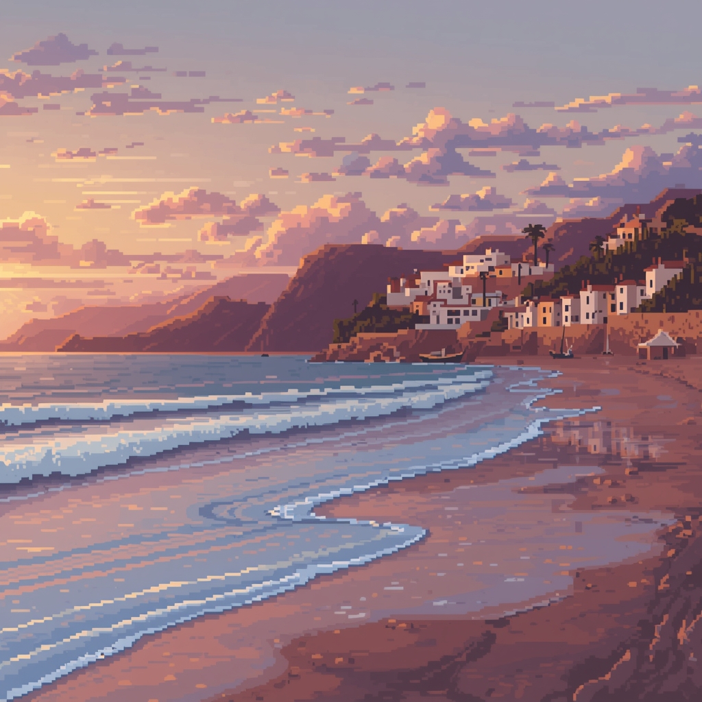 Sunset on the Iberian coast 🌅  
Golden skies, soft waves, pixel dreams.  

#IberianFTs #SunsetMagic #PixelArt