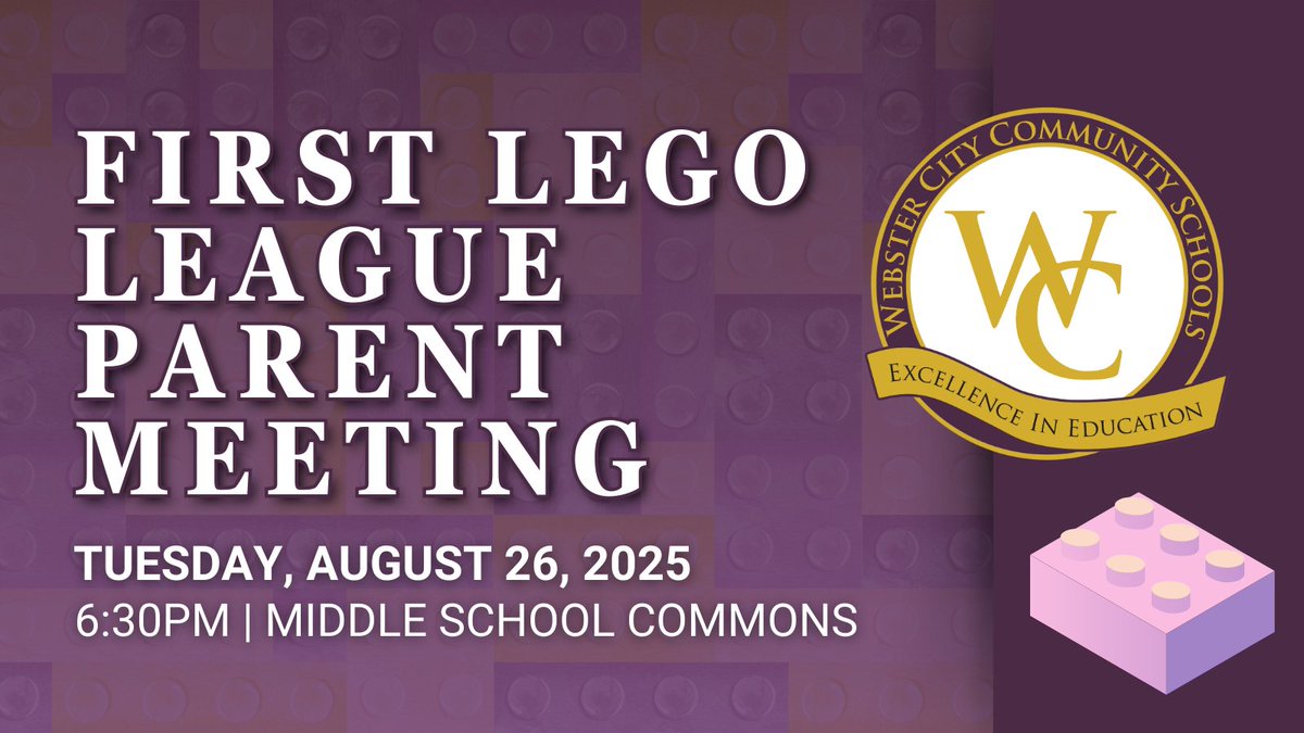 Interested in joining the FIRST LEGO League team this year? ✨

We are hosting a parent meeting at 6:30pm on August 26 in the middle school commons! It’s open to students &amp; parents in 4th-8th grade who want to learn more about getting involved in FLL.