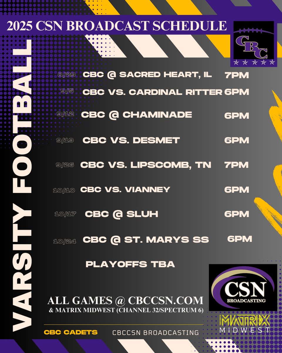 2025 CSN CBC FOOTBALL BROADCAST SCHEDULE
