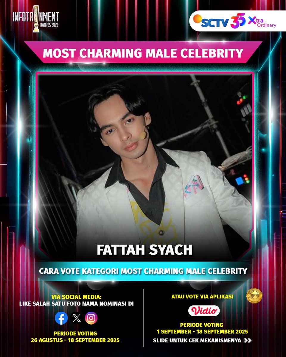Dukung Fattah Syach untuk memenangkan Kategori Most Charming Male Celebrity di X dengan cara like foto berikut.

#IA2025 #IA7 #InfotainmentAwards2025 #SCTVSpesial