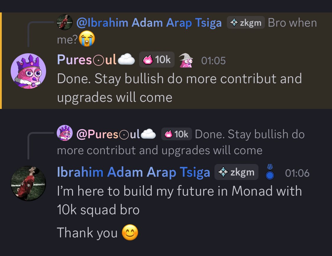 Ibrahim Adam Arab Tsiga 🐐$RVV (@tsiga_arap_cr7) on Twitter photo Day 10 in <a href="/the10kSquad/">The 10k Squad</a>
In my first day <a href="/puresoul0109/">Pures⨀ul☁️</a> told me “stay bullish do more contribut and upgrade will come”
Now in just ten days I have purple medal and Medal of Honor roles.
Everything is possible, just believe and stay active in what you believe.
G10k 🩷 Day 10 in <a href="/the10kSquad/">The 10k Squad</a>
In my first day <a href="/puresoul0109/">Pures⨀ul☁️</a> told me “stay bullish do more contribut and upgrade will come”
Now in just ten days I have purple medal and Medal of Honor roles.
Everything is possible, just believe and stay active in what you believe.
G10k 🩷