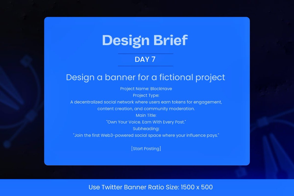 ConciergeOfWeb3's tweet image. On Day 7 of the #30daysweb3designchallenge, I focused on designing a Twitter banner for a fictional project.

I adjusted the text alignment to the left to enhance readability and create a smoother flow for the viewer&apos;s eye movement.

While the call-to-action (CTA) may appear