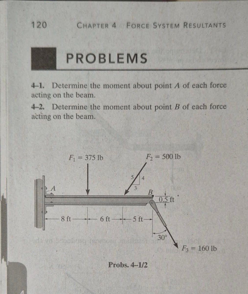 EngInfinityCo's tweet image. Statics of rigid bodies
4-1. Determine the moment about point A of each force acting on the beam.
4-2. Determine the moment about point B of each force acting on the beam.
