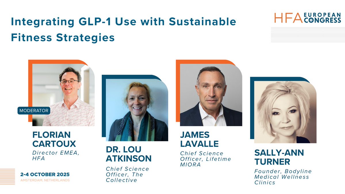 GLP-1 meds are reshaping weight management, and fitness has a pivotal role.

At #HFAEuropeanCongress, experts explore how programming can support GLP-1 users, spark collaboration &amp; drive sustainable outcomes.

Meet the speakers ➡️ hubs.ly/Q03FtyKr0