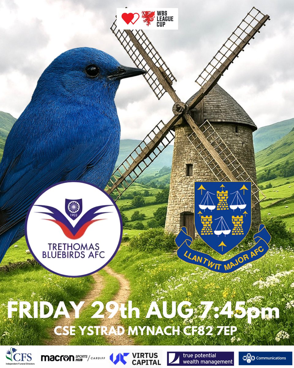 💙Cup Action This Friday💙
A break from league action this Friday as we take on <a href="/LlantwitMajorFC/">CPD Llanilltud Fawr/Llantwit Major AFC</a> in the #WelshBloodService cup.
Come and support the boys!!
#UppaTre