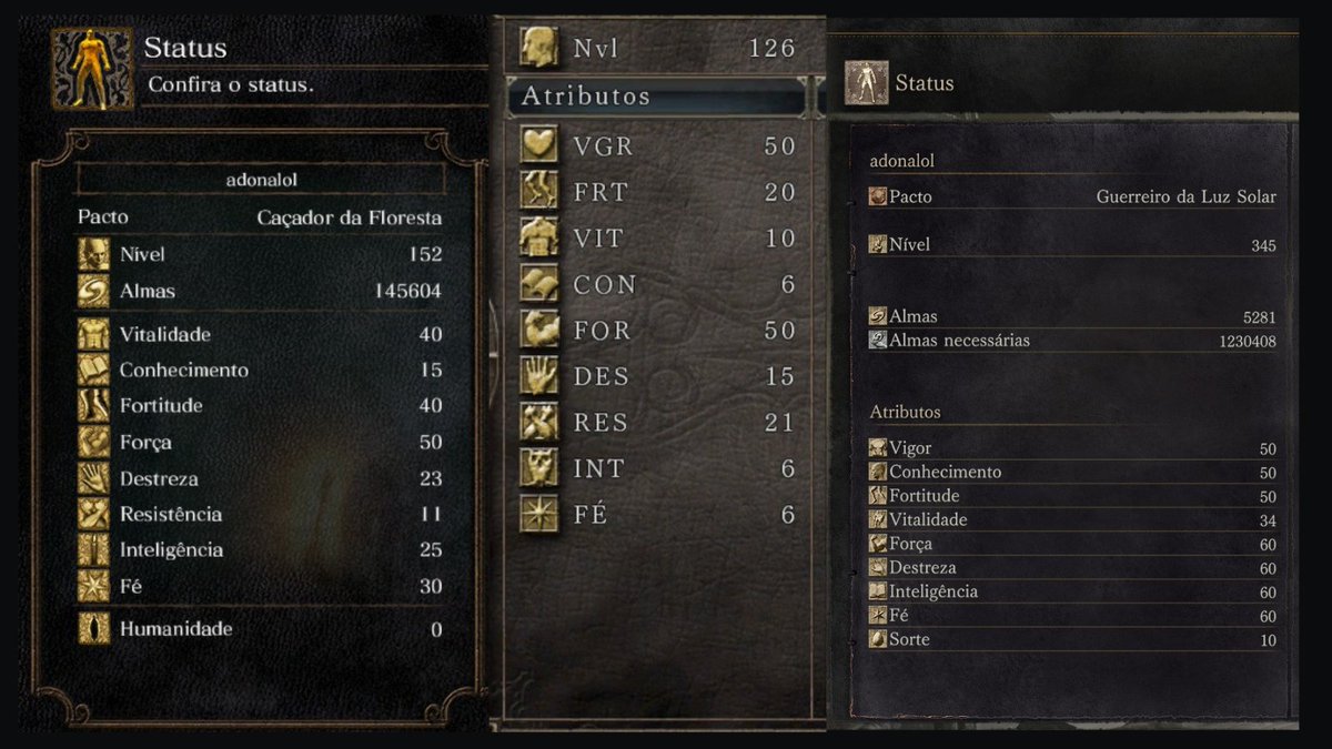fashion souls e status até agora, ainda nn terminei o ds2, aceito ideias sobre