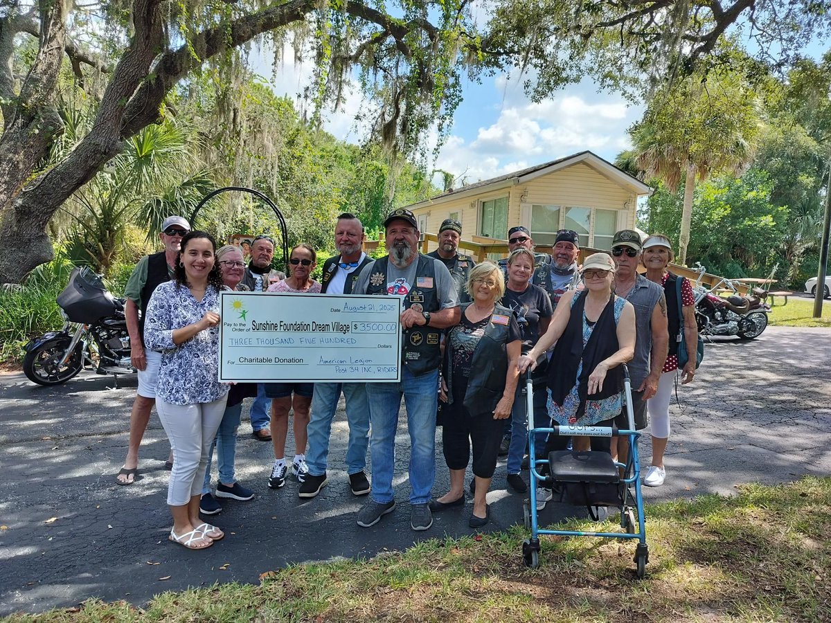 SunFound's tweet image. ☀ A heartfelt shoutout to the incredible @AmericanLegion Auxiliary Post 34, Haines City, FL , Riders! We are beyond grateful for their kindness and generosity in donating an incredible $3,500 to the Sunshine Foundation Dream Village, to help grant dreams!
