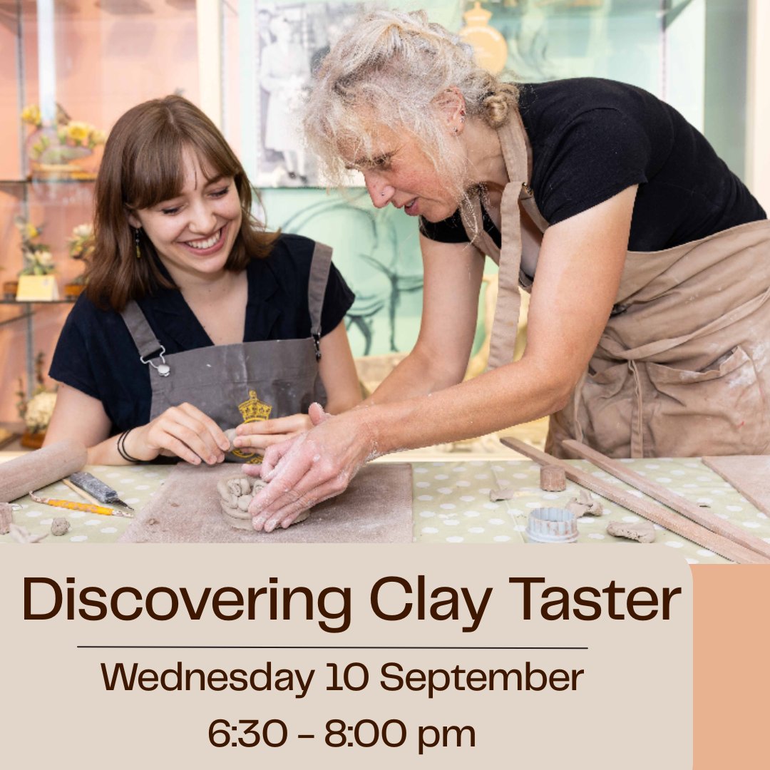🗓️Wednesday 10 September ⏰6.30-8pm

Hands in clay, stress melts away! 🏺

Have a go at hands on pottery with a beginner’s introduction. 
🥰 And if you loved your taster 👉 continue your journey with our 6-10-week courses! 😍

museumofroyalworcester.org/whats-on/disco…