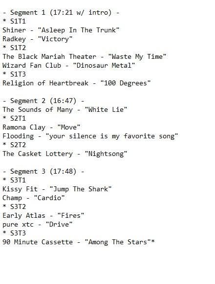 Churkendooser's tweet image. Here&apos;s what I played on the show last night. Thank you for listening!

#playlist
#supportlocalmusic