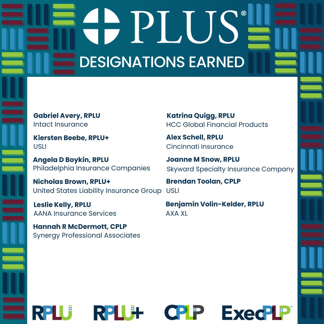 🌟 Every achievement builds momentum for your career and for the industry.
Congratulations to this week’s newest PLUS Designees on reaching this milestone and leading the way through continued learning and growth. 👏

#PLUSDesignee #ProfessionalLiability