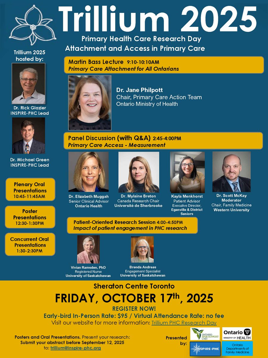 Join us for another year of primary care research at Trillium 2025. Register now to take advantage of the early-bird rate! inspire-phc.org/trillium/regis…

👉Interested in presenting your research? Submit your abstract before September 12th inspire-phc.org/trillium/abstr…