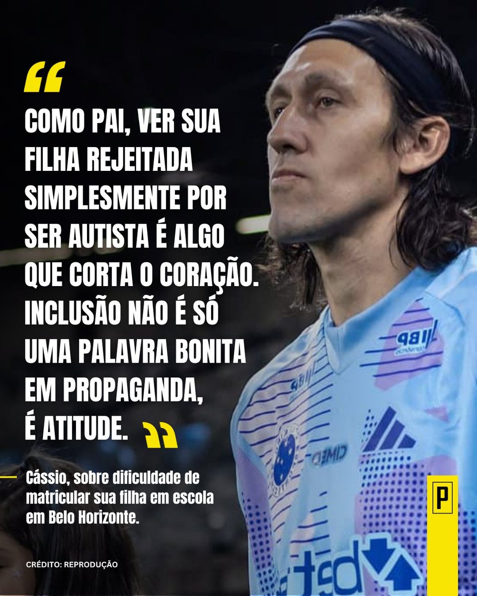 Nas redes sociais, Cássio relatou a dor de tentar matricular a filha, Maria Luiza, de sete anos, diagnosticada com Transtorno do Espectro Autista (TEA), em escolas de Belo Horizonte - e ouvir uma sequência de recusas.

Segundo ele, a resposta quase sempre é a mesma: um simples