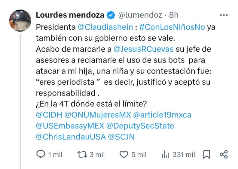 THE NEW CHANO TIMES 🔺🇲🇽 (@jordelas1) on Twitter photo <a href="/lumendoz/">Lourdes mendoza</a> intentó hacerle bullying al hijo de AMLO, recibió una respuesta similar, ahora por su culpa le dicen Chocorrol a su hija, una niña que nada tiene que ver con las guerritas de la madre. O si? <a href="/lumendoz/">Lourdes mendoza</a> intentó hacerle bullying al hijo de AMLO, recibió una respuesta similar, ahora por su culpa le dicen Chocorrol a su hija, una niña que nada tiene que ver con las guerritas de la madre. O si?