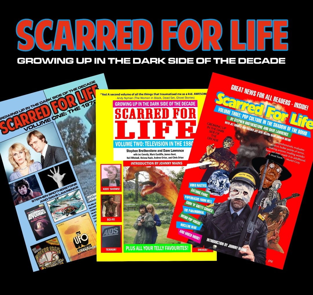 Get a big 15% off our books with the case-sensitive code BOOKLAUNCH15 until midnight on Friday August 29! A combined 2,000 pages about the dark, weird pop culture of the 70s and 80s...
Also available as colour eBooks!

Store link: linktr.ee/scarredforlife