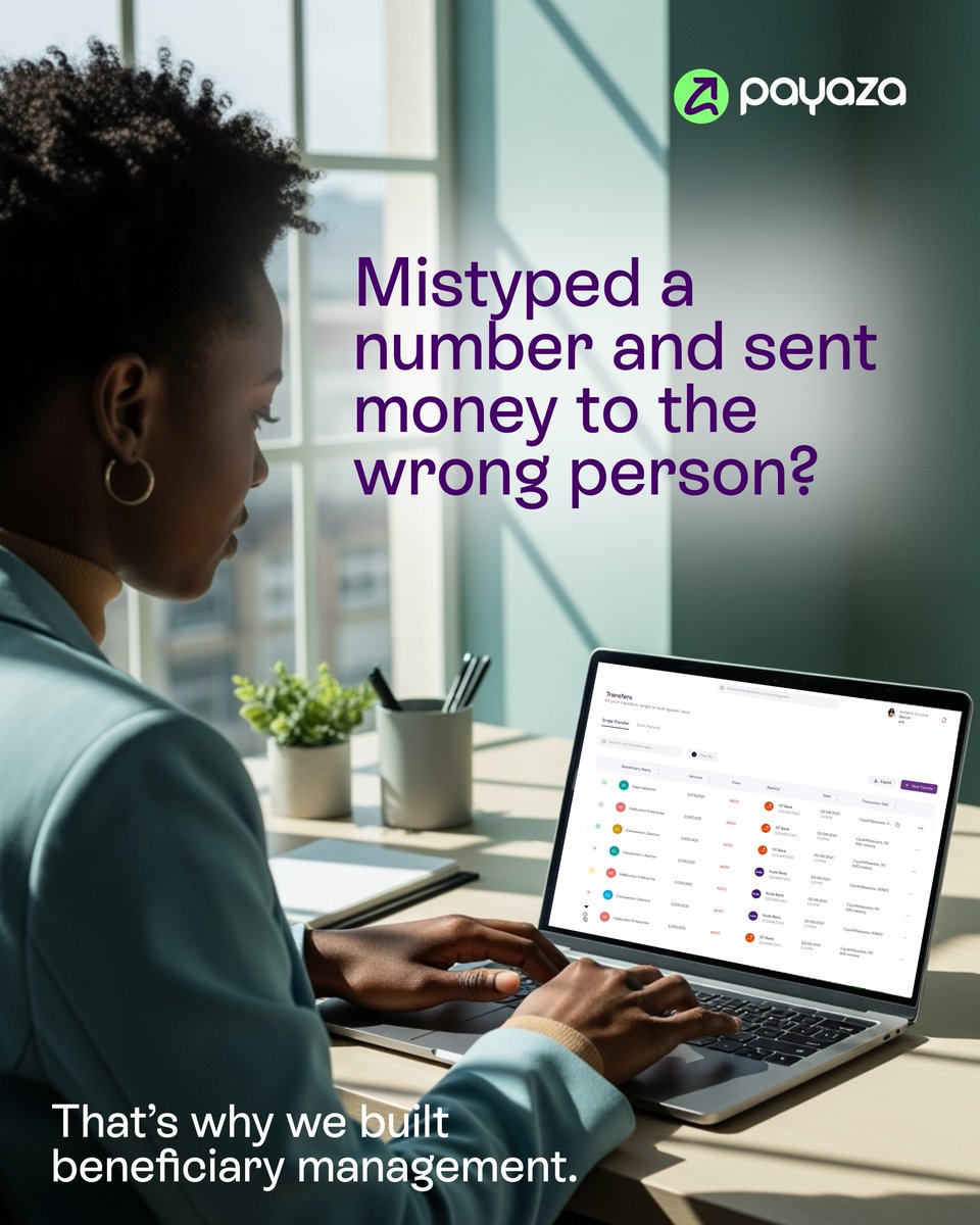mypayaza's tweet photo. One wrong digit shouldn’t cost you. 

That’s why beneficiary management exists to keep payouts safe and error-free.

Built for accuracy. Designed for peace of mind.

#Payaza #SecurePayouts #SmartFinance #PaySmart https://t.co/uViCDNffsv