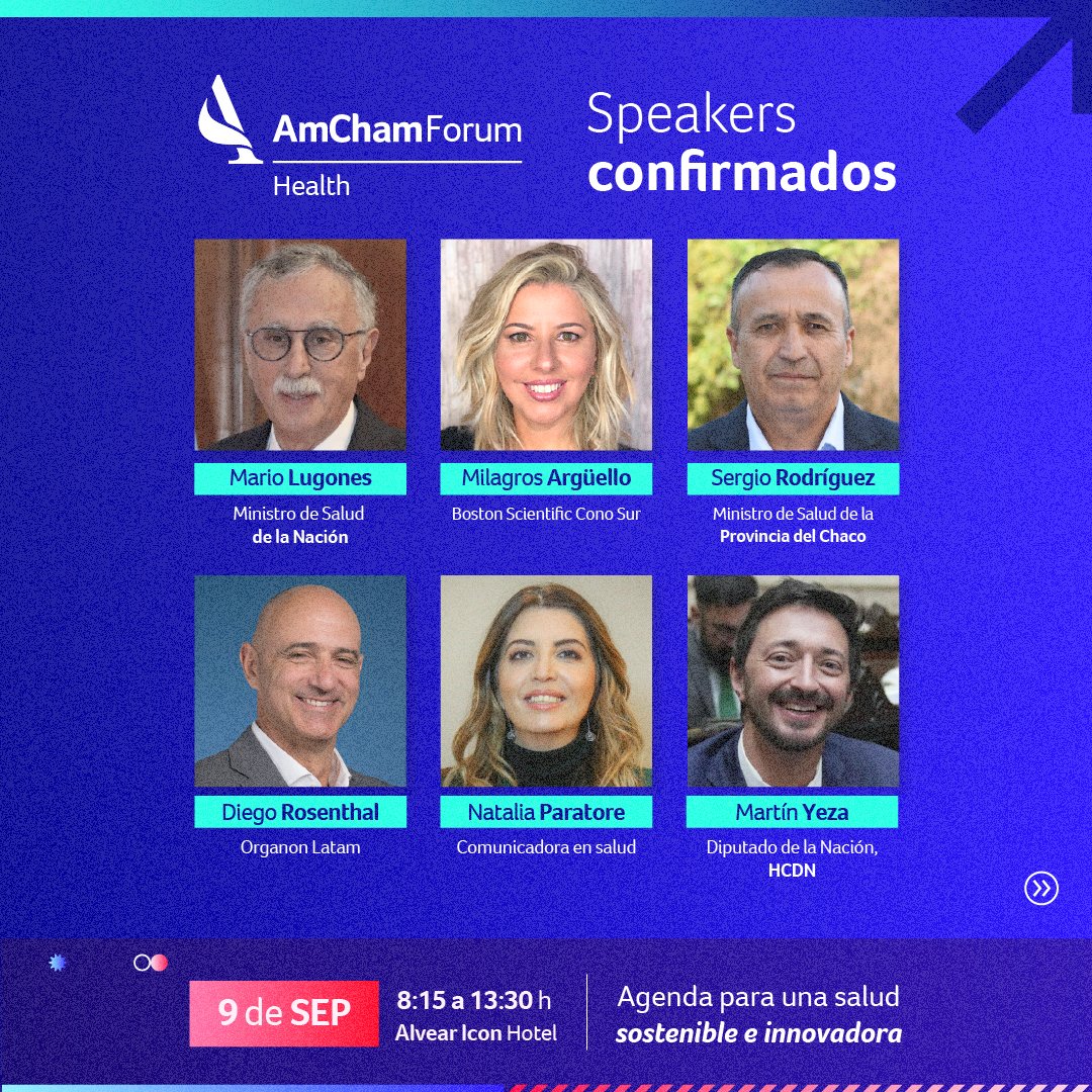 🏥No te pierdas el #AmChamHealthForum 2025

El 9 de septiembre, referentes del sector público y privado compartirán su visión sobre cómo impulsar una agenda para una salud sostenible, innovadora y competitiva.

🎟Asegurá tu lugar: amchamar.com/AmChamHealthFo…

<a href="/niparatore/">Mg Natalia Paratore 🇦🇷🇮🇹</a> <a href="/florlen/">Florencia Lendoiro</a>