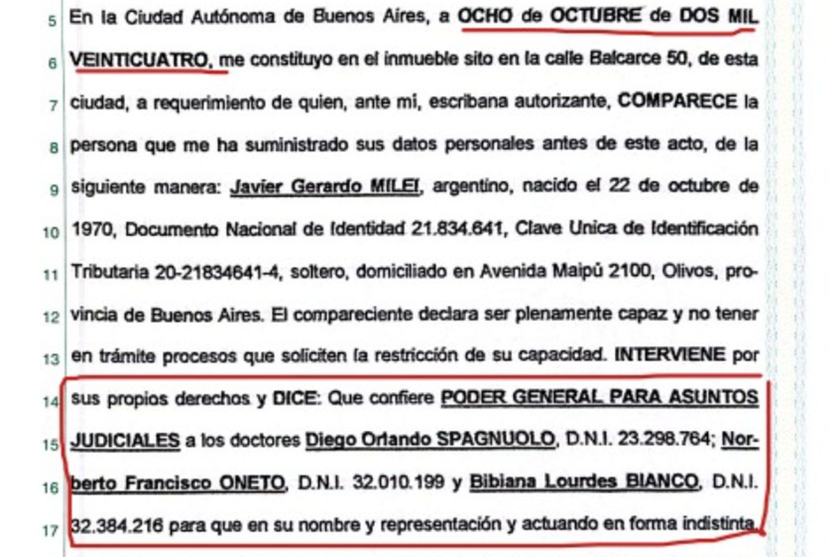 ⭕ Documento exclusivo: Milei designó a Spagnuolo como su apoderado meses después de que el abogado le advirtiera sobre las coimas. 

✍️ <a href="/stempheletariel/">ariel stemphelet</a> | buff.ly/QF2vCHV