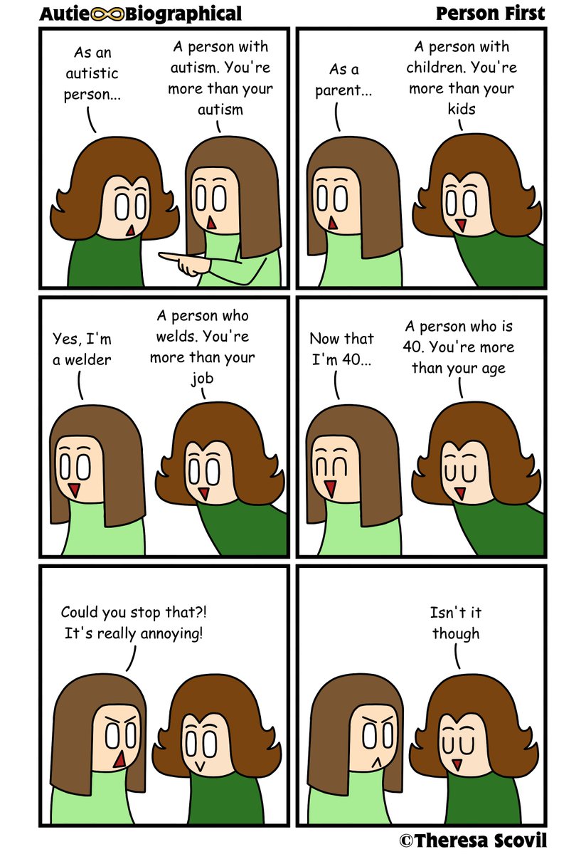 Teesy738's tweet image. I prefer being called an autistic person because it sounds more grammatically correct. A person with autism just sounds clunky.
#AutieBiographical
#ActuallyAutistic