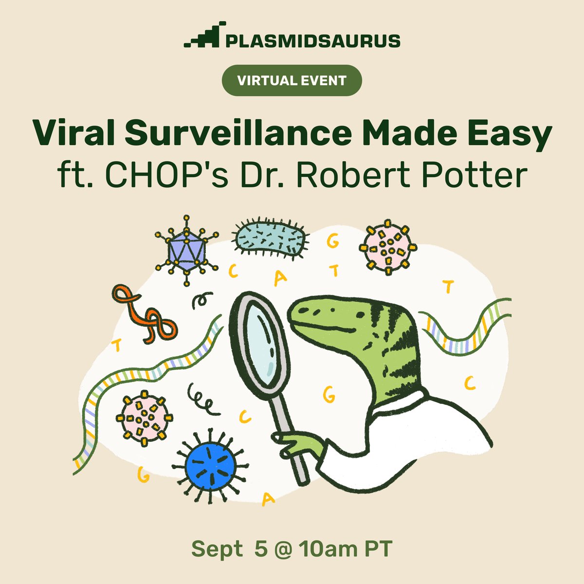 How can sequencing reveal how viruses spread through hospitals? 🦠

Join CHOP’s Dr. Robert Potter as he shares how he uses Plasmidsaurus long-read sequencing to investigate norovirus transmission within hospitals.

🗓️ Sept 5th, 10am PT
👉 Register: hubs.ly/Q03FnL-L0