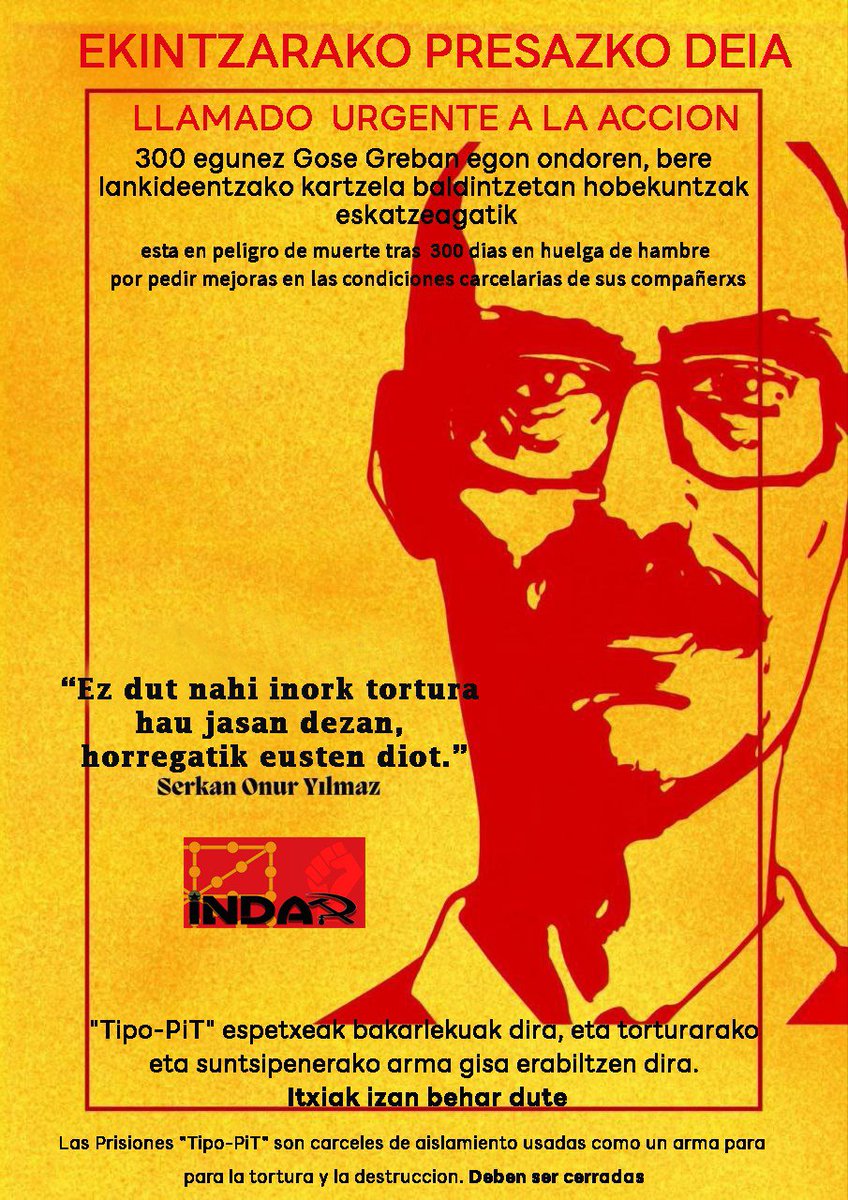 Llamado urgente para salvar la vida de Serkan Onur Yılmaz!

Serkan Onur Yılmaz  preso político turco se acerca a los 300 días de huelga de hambre

Quiere que sus compañeros sean transferidos de las prisiones de alta seguridad S, R, Y

Serkan Onur Yılmaz'ın talepleri kabul edilsin