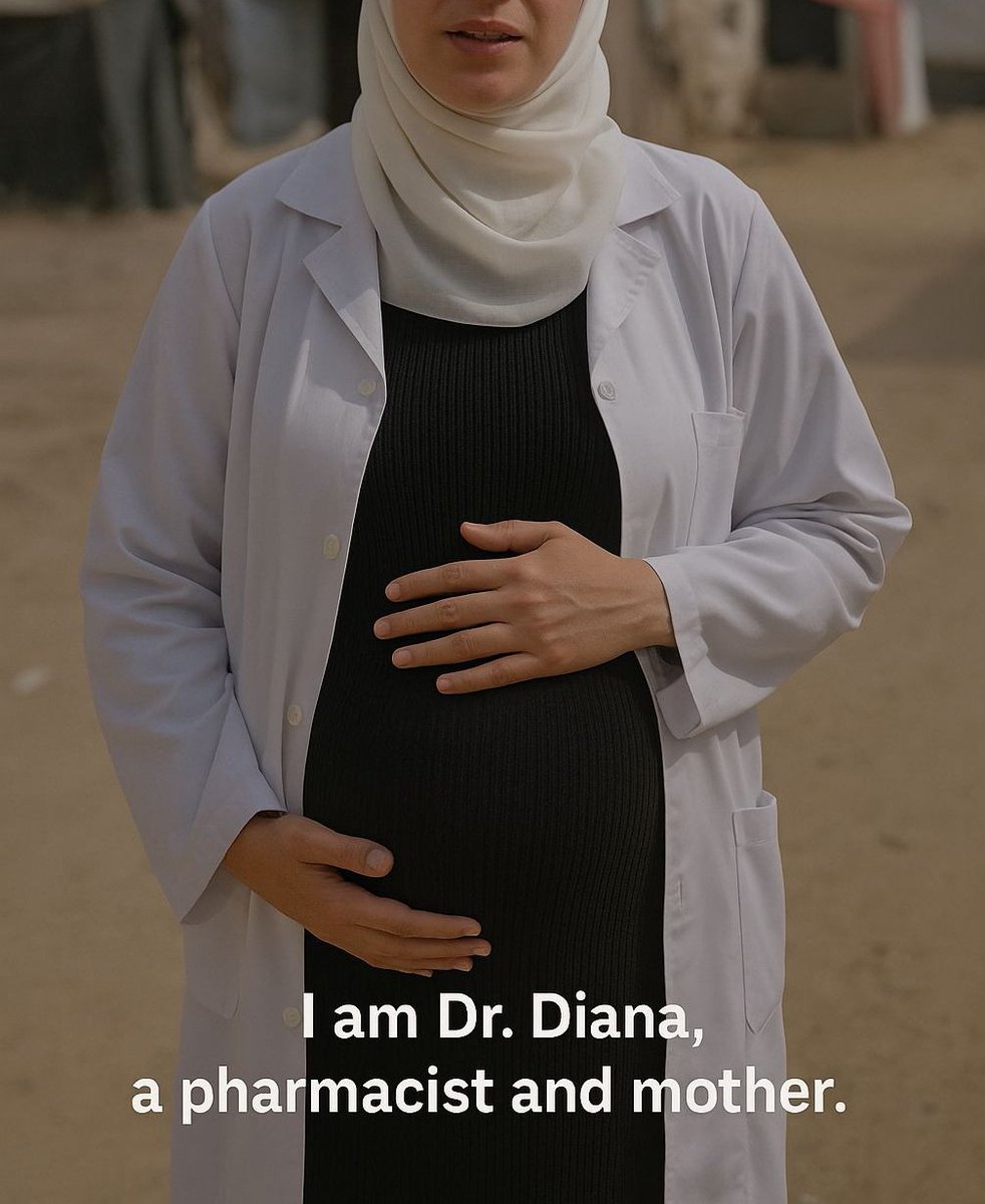 I am Dr. Diana, a pharmacist and a mother living in the midst of war in Gaza.

I monitor my unborn child's heartbeat, not knowing if I'll find a piece of cloth or a carton of milk for him when he's born.

Every moment, I place my hand on my belly and whisper to him, "Hang on... I